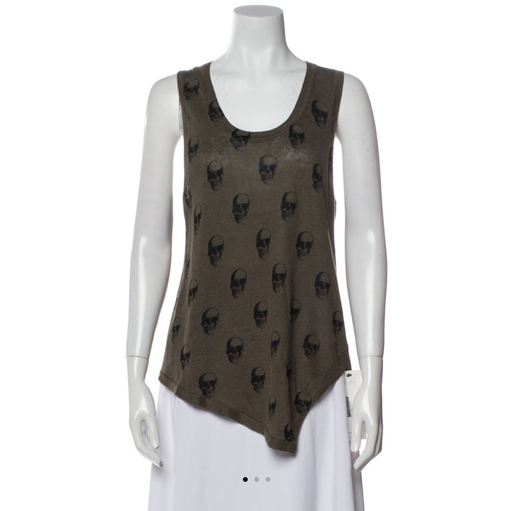 Skull cashmere blue linen asymmetrical top w/skull logo